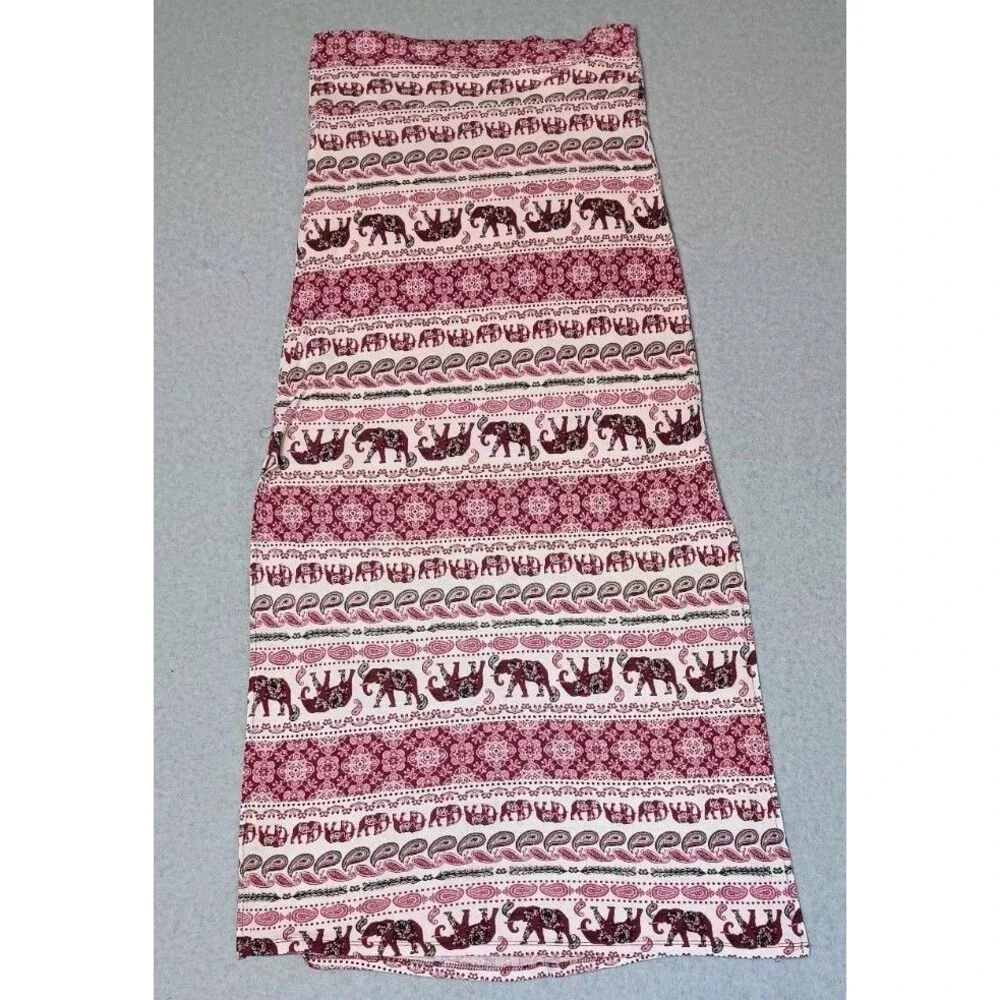 Bohemian Elephant Pattern Side Slits Maxi Skirt Small Pink Summer Beach Festival